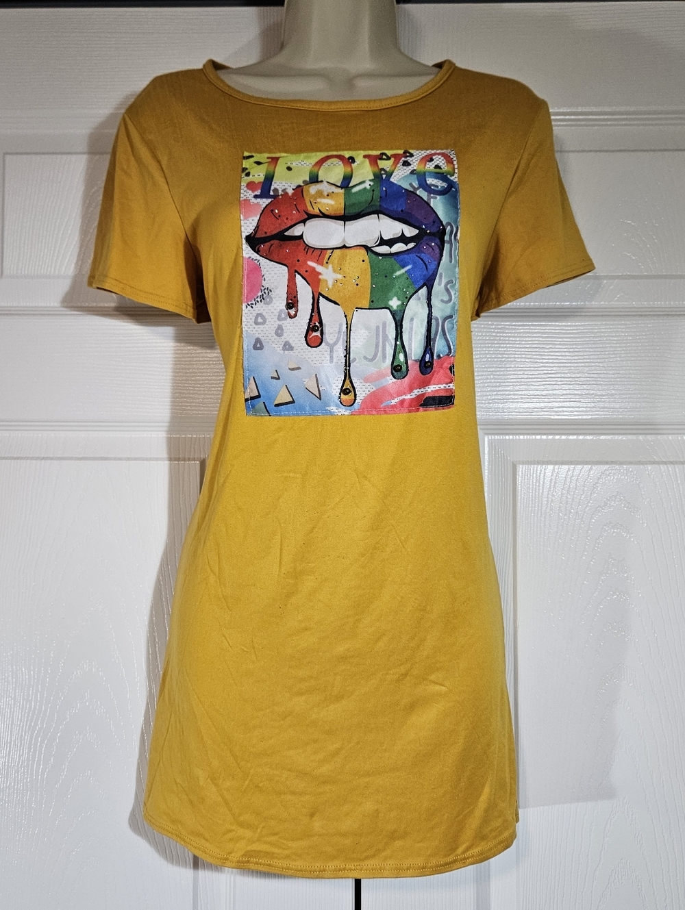 Graphic Mustard Yellow Short Sleeve Women’s Top